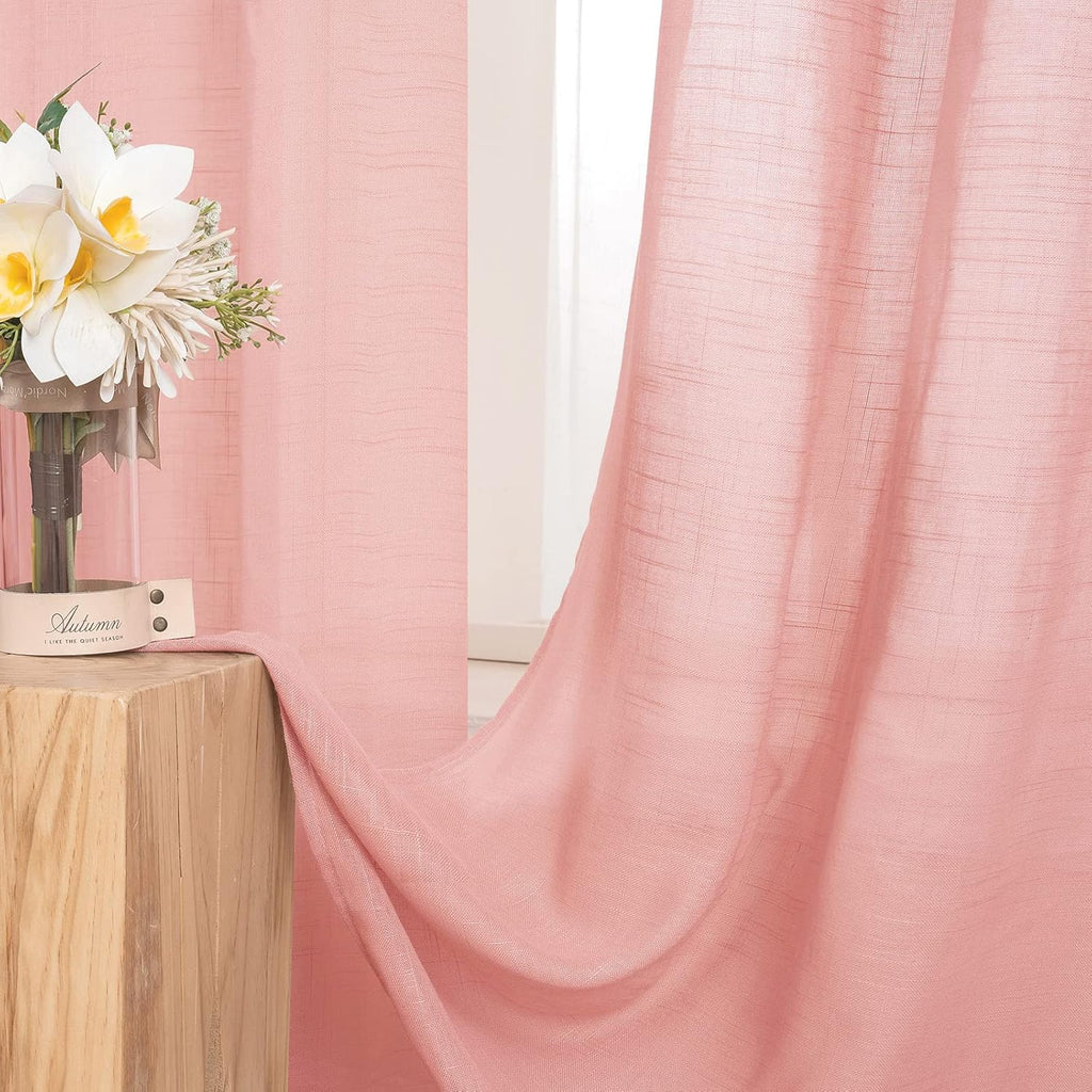 Perdele MIULEE cu bandă cu volane, set de 2 perdele voal transparent, roz, 140 x 260cm
