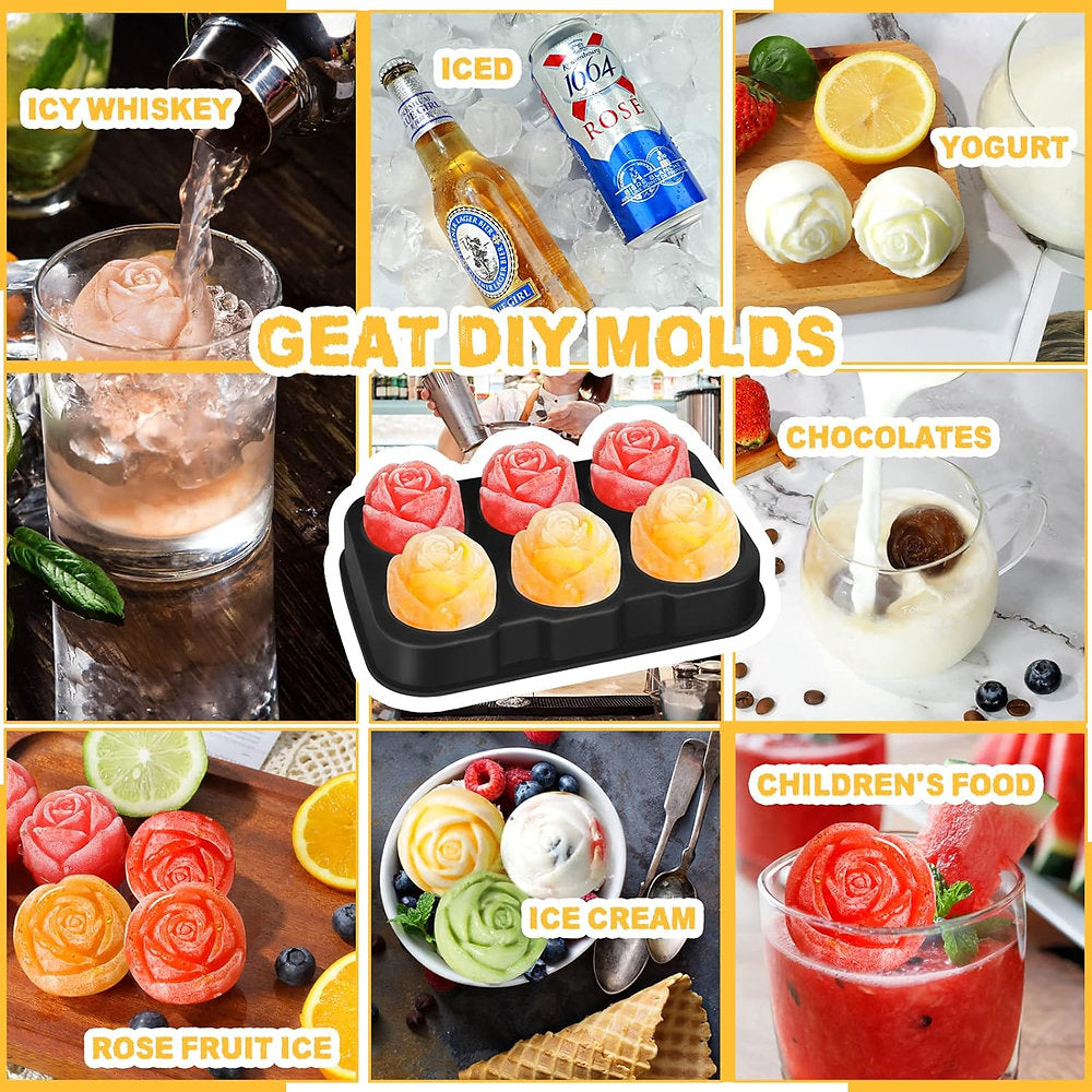Tava silocon pentru cuburi de gheata, Qabrtyg, inghetata, 6 forme 3d, flori