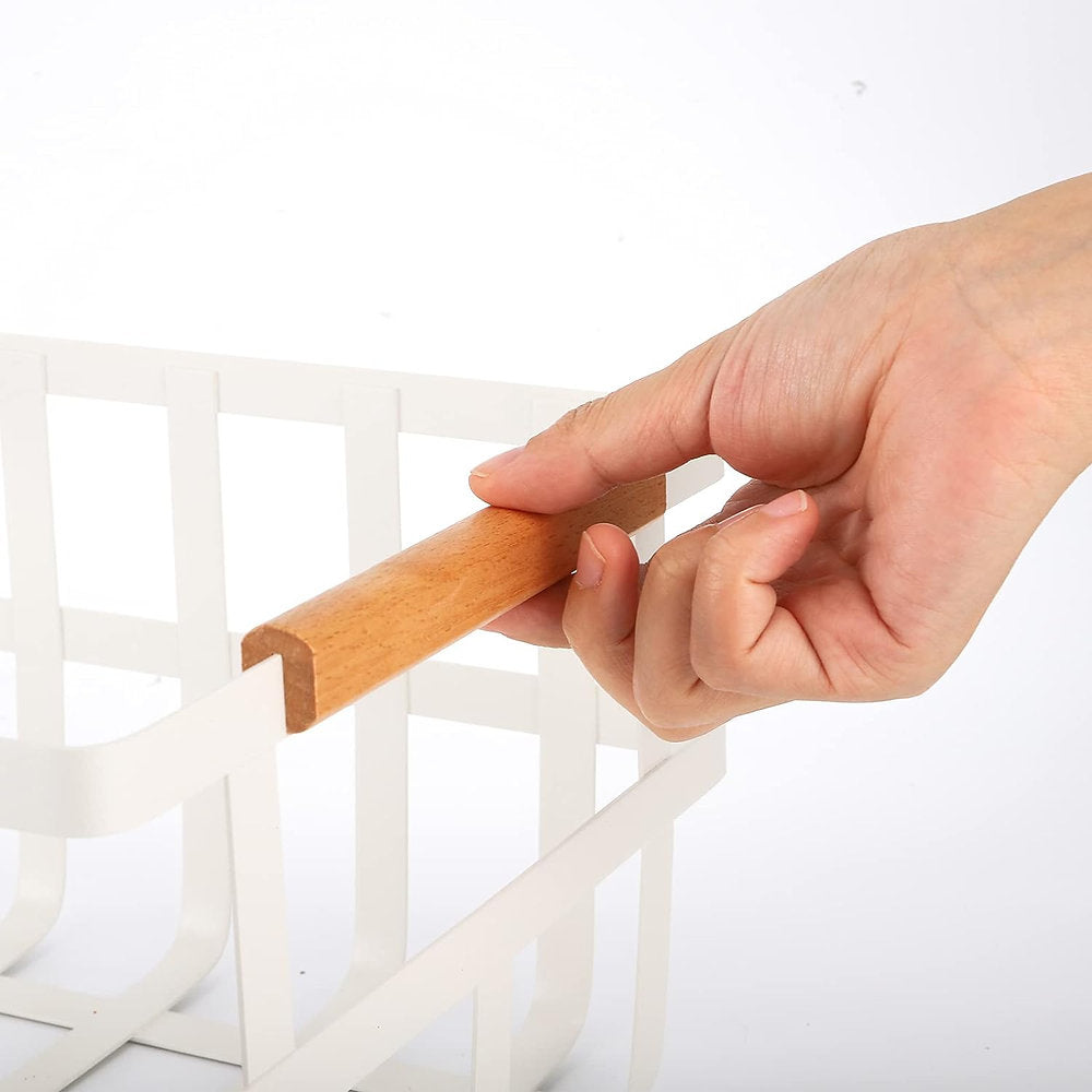 Cos organizator universal metalic cu manere de lemn