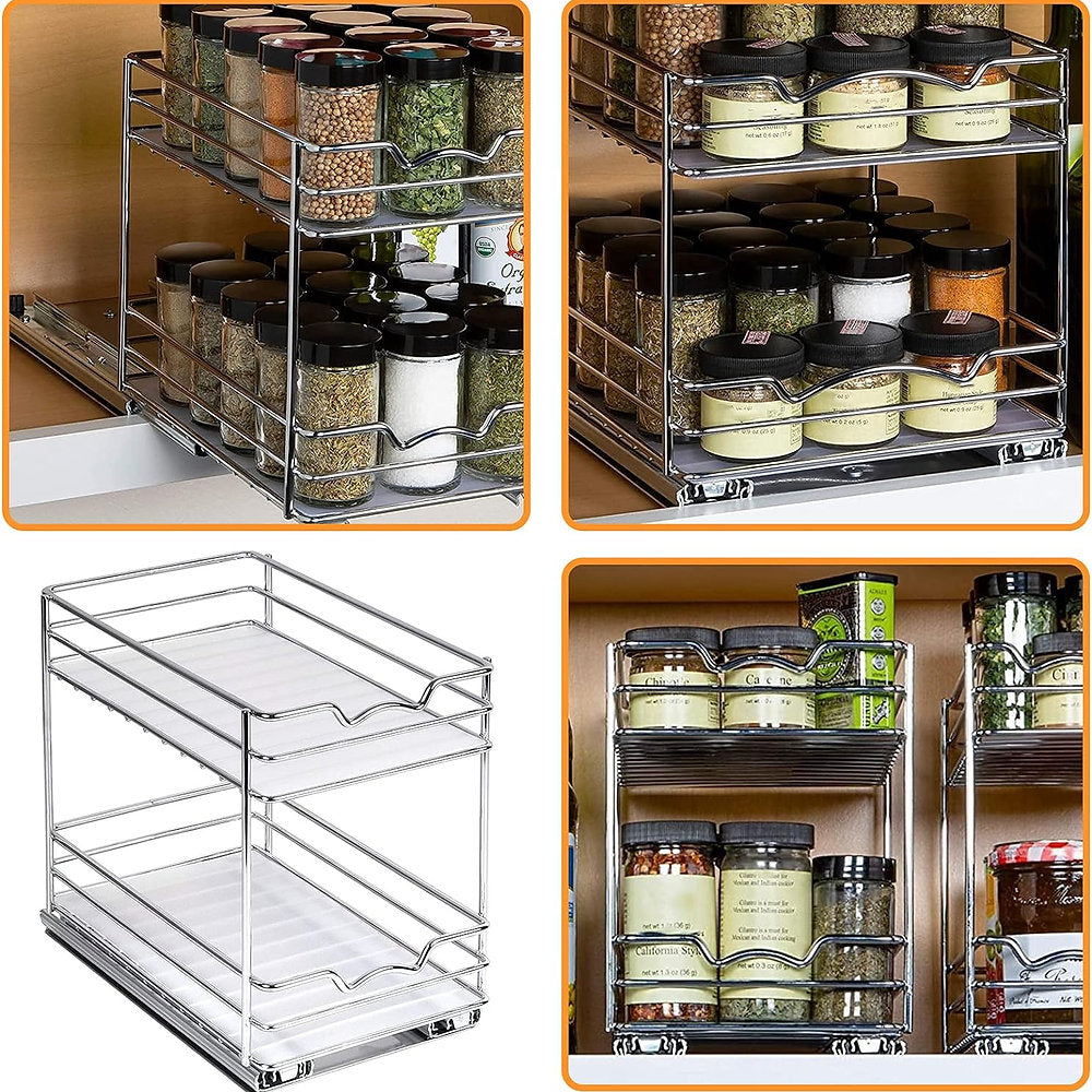 Raft, organizator condimente universal pe sine cu fixare dulap 28x13x26cm