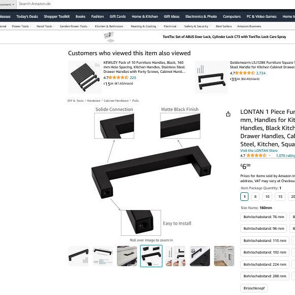 Maner mobila, sertar Lontan, negru, 172mm, J12BK160