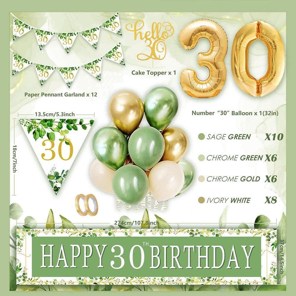 Decoratii cu baloane pentru aniversarea de 30 de ani verde salvie