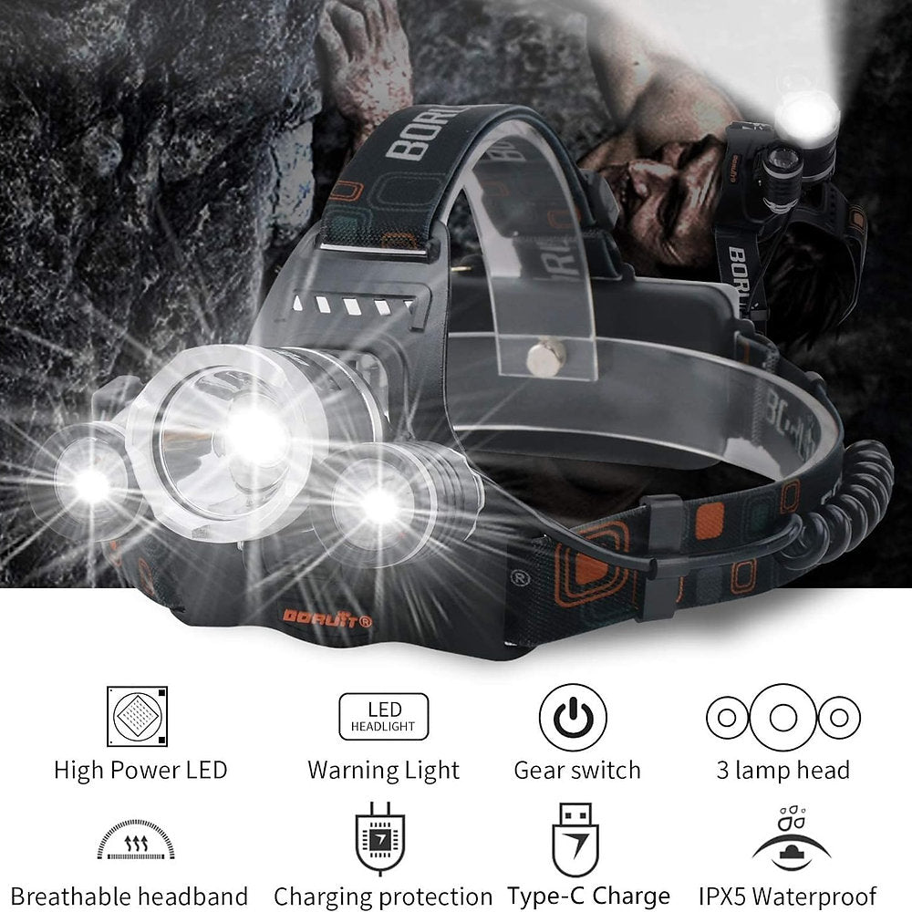 Lamterna frontala de cap, Boruit, 5000lumeni, 4 moduri, IPX5