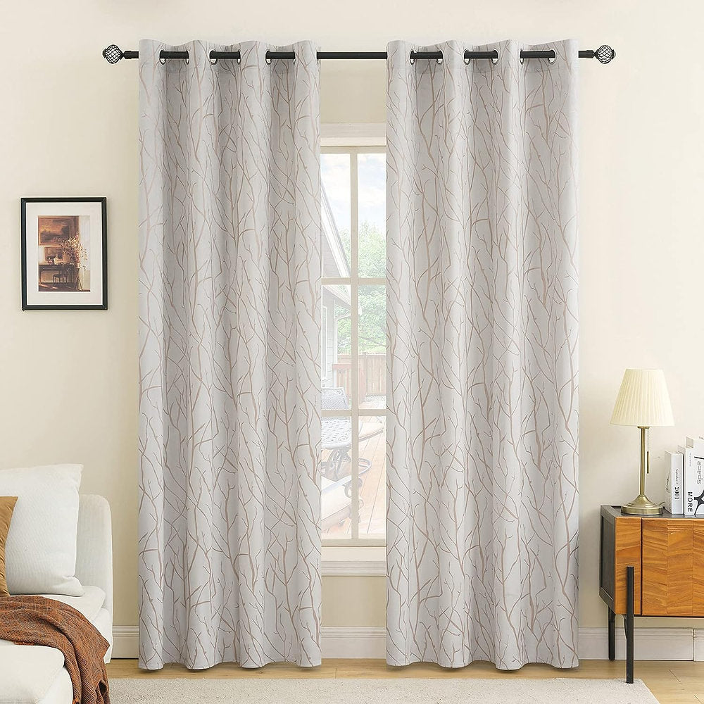 Draperii decorative catifea, opace, EMEMA, 140x145cm set de 2, gri-alb