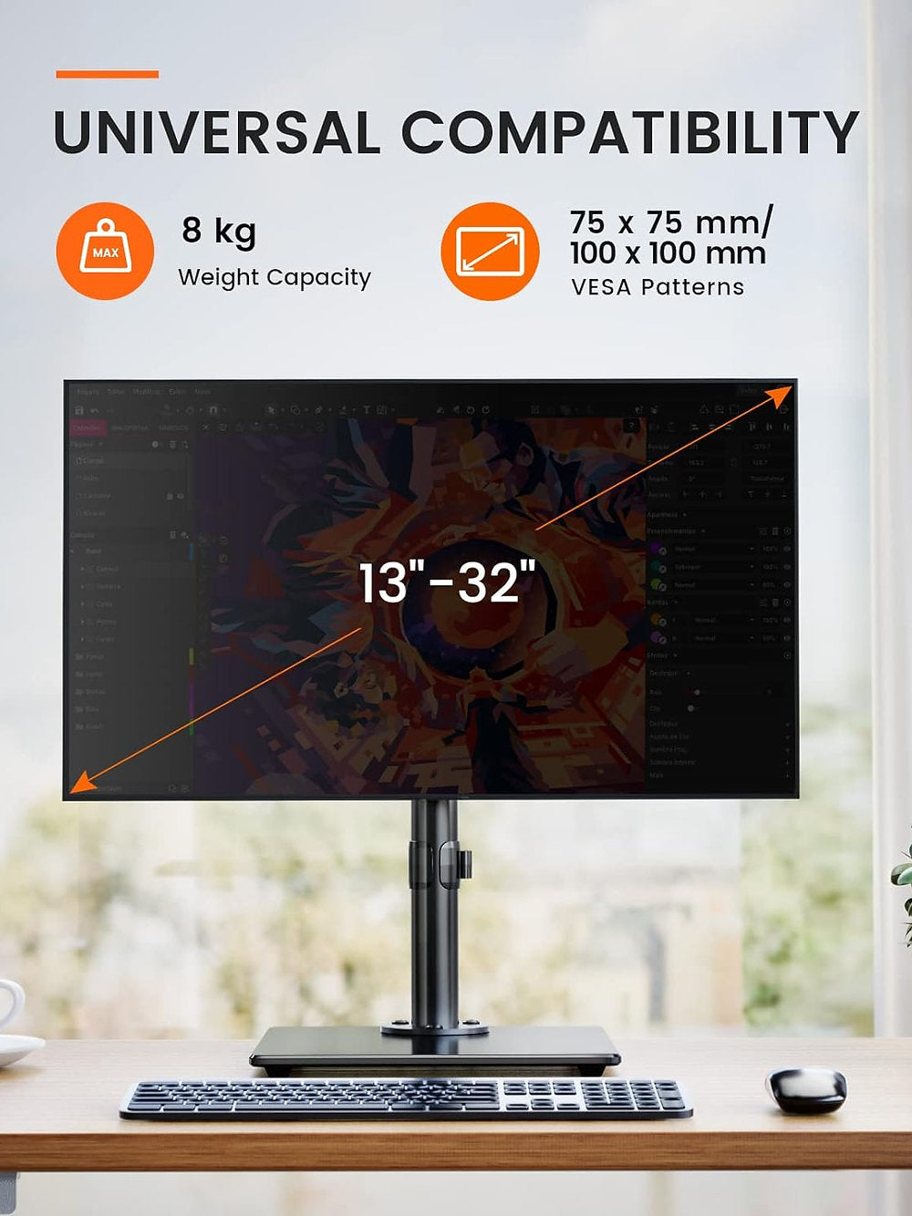 Suport monitor pe stand sticla, ErGear, 13-32'