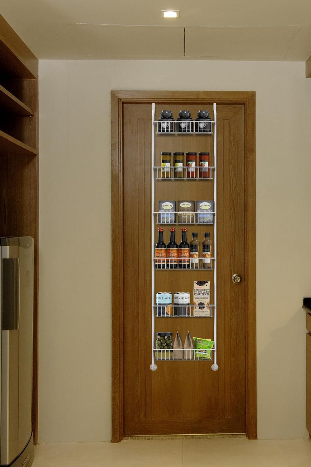 Organizator universal, suport agtator cu 6 cosuri, metalic, Alb