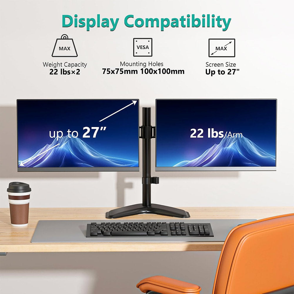 Braț, suport pentru monitor, două monitoare , Wali 13-27", 10kg