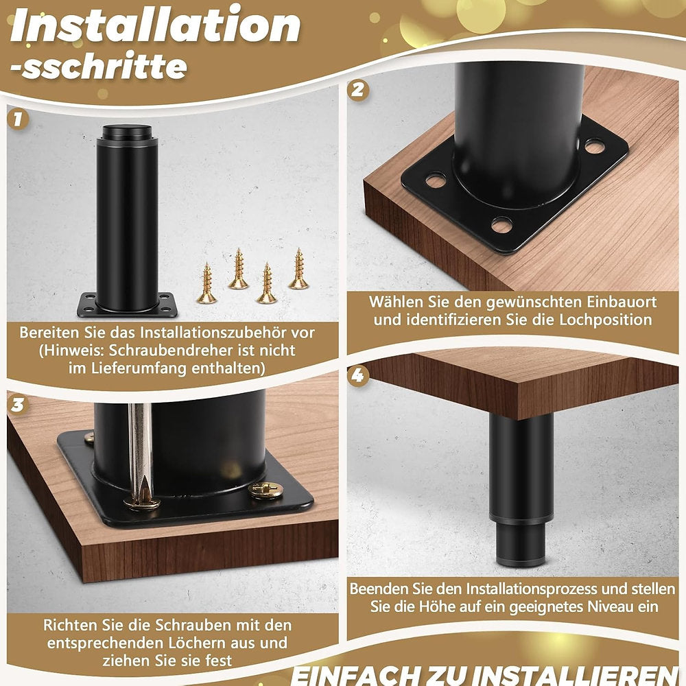 Set de 4 picioare mobila, Ksrnsne, reglabile 12-18cm, otel carbon