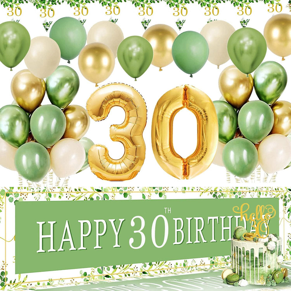 Decoratii cu baloane pentru aniversarea de 30 de ani verde salvie