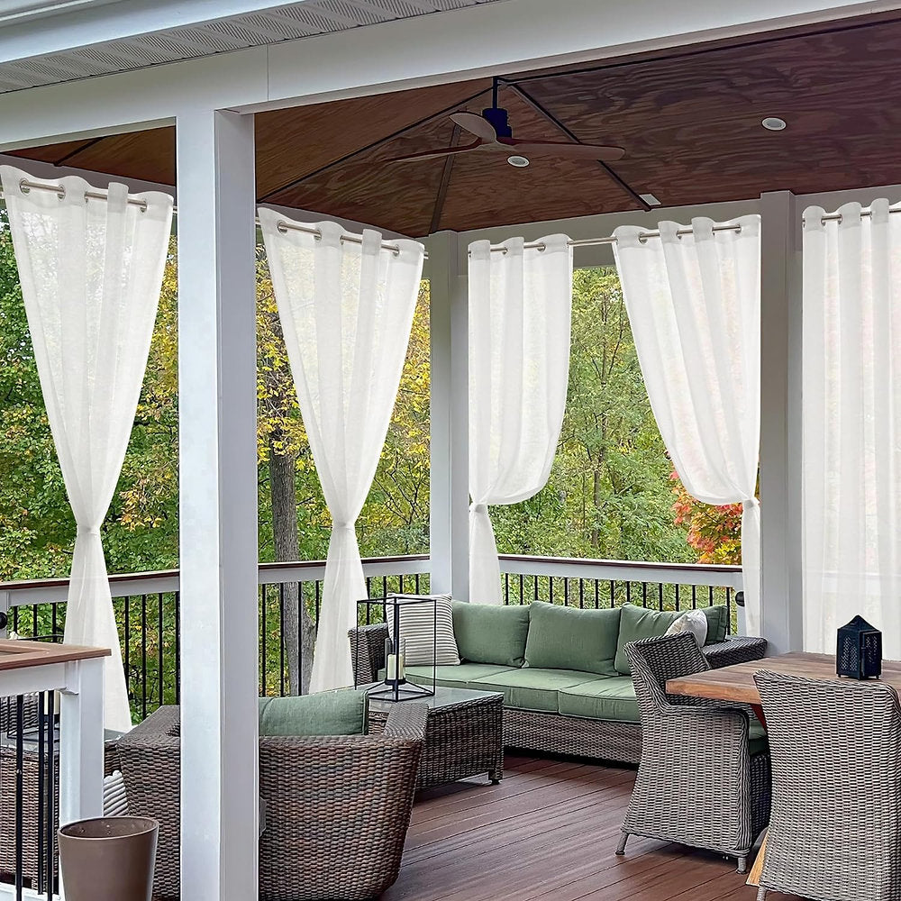 Perdele de exterior Deconovo rezistente la intemperii, 245 sau 275 x 140 cm, alb