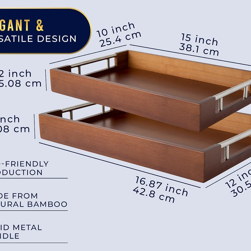 Set de 2 tavi servire decorative lemn bambus