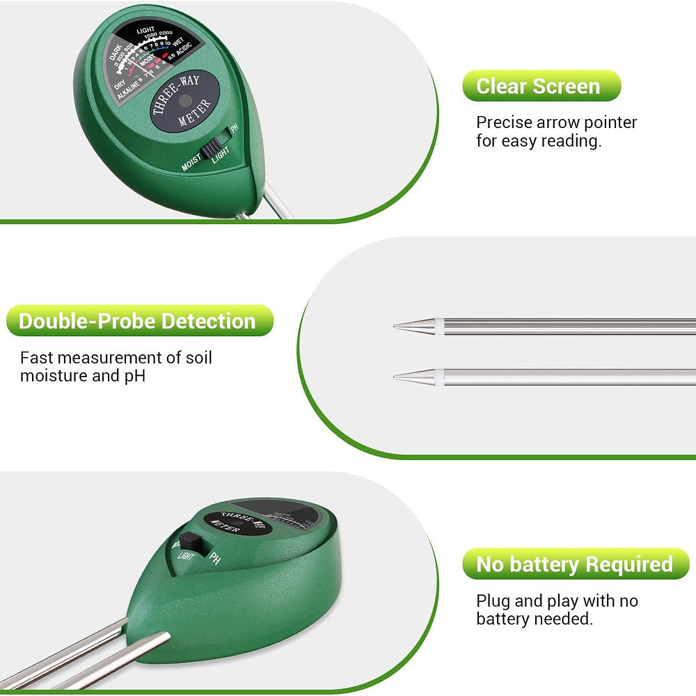 Contor de umiditate pentru plante, tester de pH 3 în 1 pentru umiditatea solului