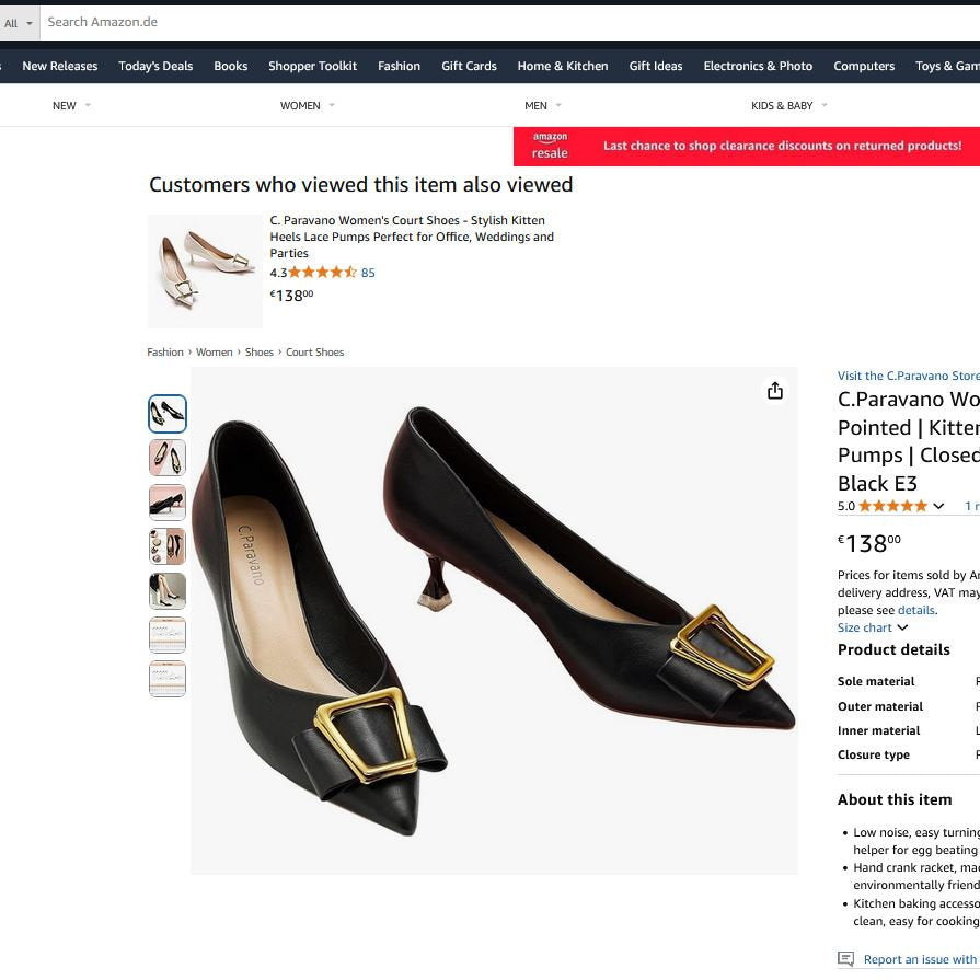 Pantofi cu toc, C.Paravano, piele premium, 41, negru