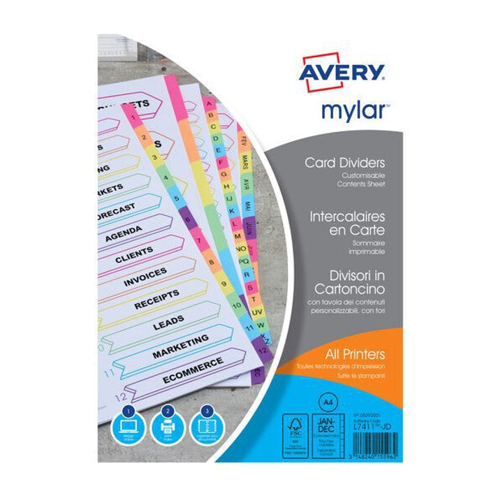 Separatoare A4, Avery, 12 bucati/set, lunile anului, Jan-Dec