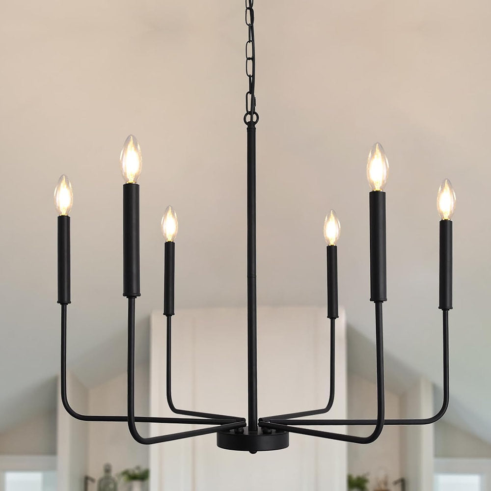 Candelabru modern, Wtuoing, lustra 6 brate, E14, negru