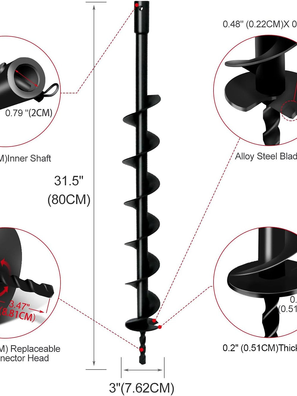 Burghiu cultivator, stalpi, Longrun, pentru sapat gauri, 7.6x80cm