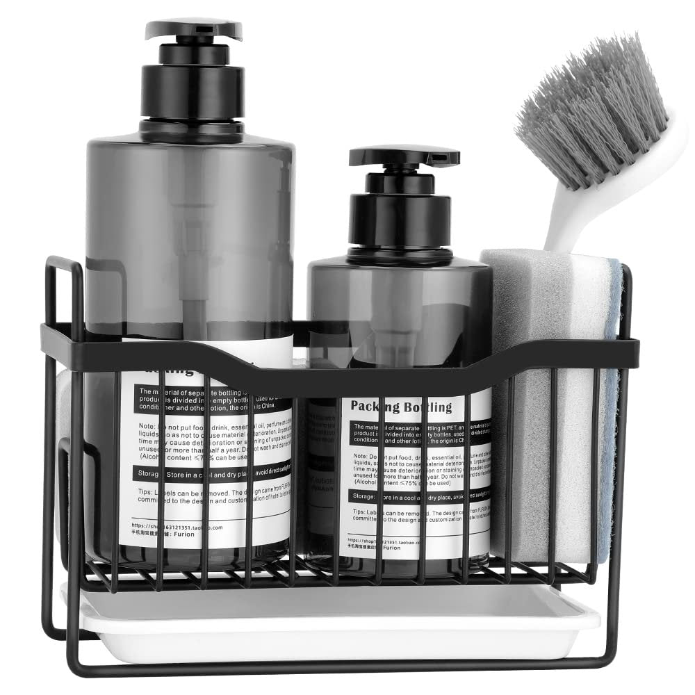 Organizator, suport baie/bucatarie negru cu tavita 19.5/10/14cm