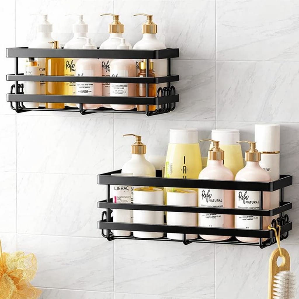 Set de 2 rafturi, polite fixare fara gaurire, 11x30x6 cm, negru