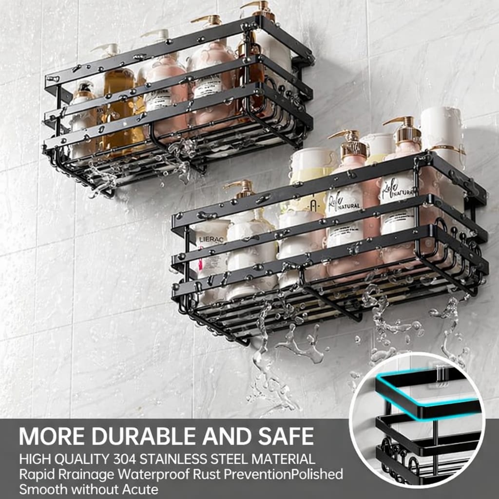 Set de 2 rafturi, polite fixare fara gaurire, 11x30x6 cm, negru