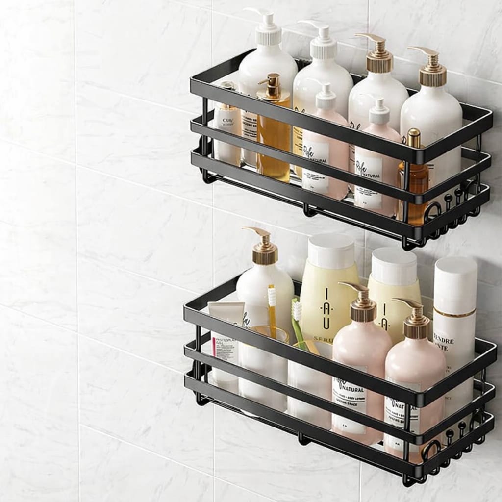 Set de 2 rafturi, polite fixare fara gaurire, 11x30x6 cm, negru