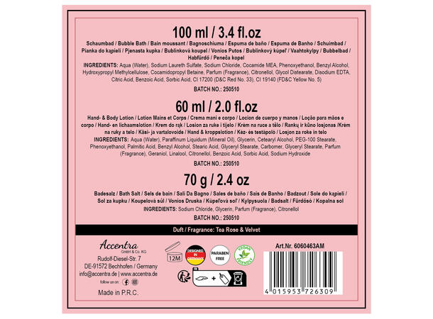 Set cadou cu 3 produse de baie cu aroma trandafir in dulapior alb de lemn, LET´S CELEBRATE