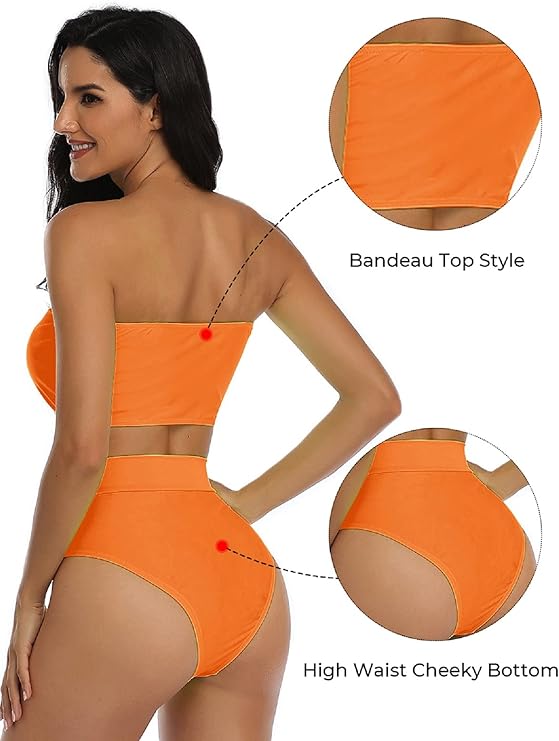 Set de bikini fără bretele cu talie înălță cu bandă din două piese, S