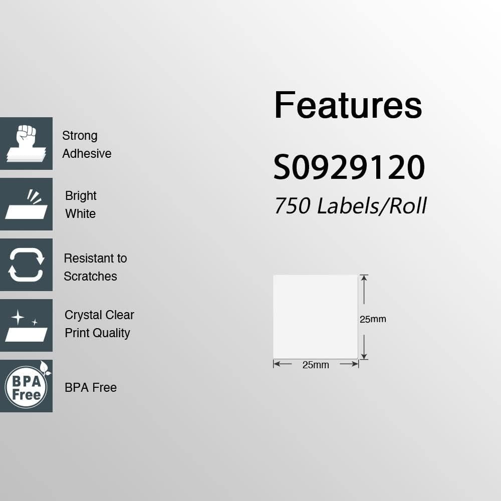 20 role de etichete compatibile Dymo S0929120, 25 mm x 25 mm, 750 etichete/rola