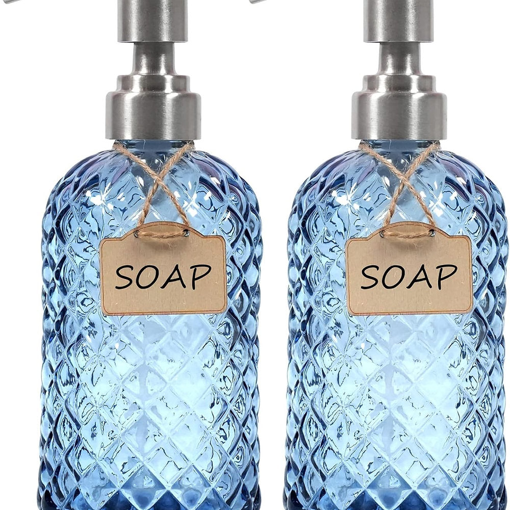 Dozator de săpun pentru mâini și vase din sticlă cu pompă din inox 304, albastru