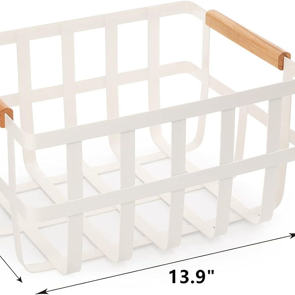 Cos organizator universal metalic cu manere de lemn
