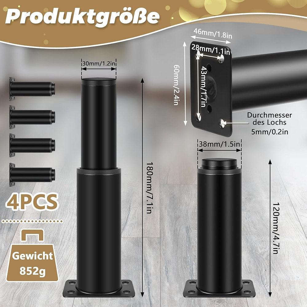 Set de 4 picioare mobila, Ksrnsne, reglabile 12-18cm, otel carbon