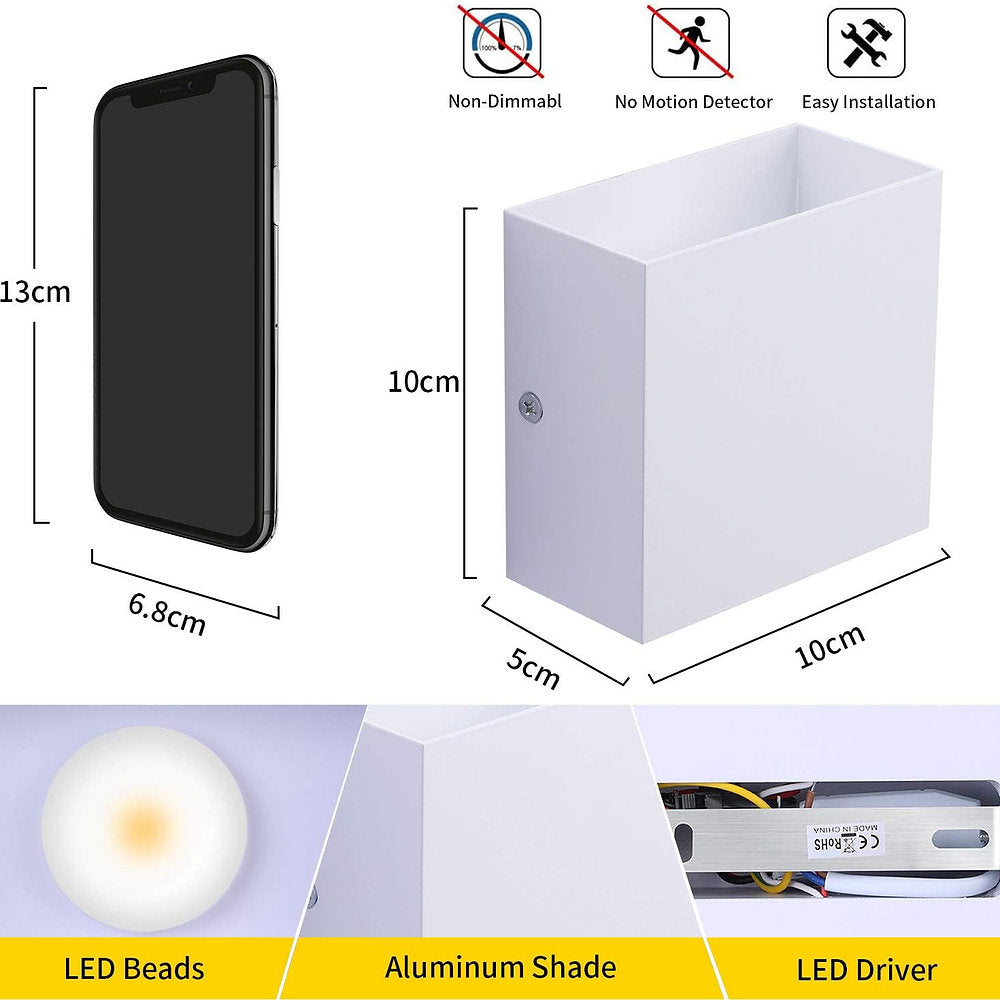 Aplice LED 6W, lumina alba rece, 10x5x10cm, set de2, alb