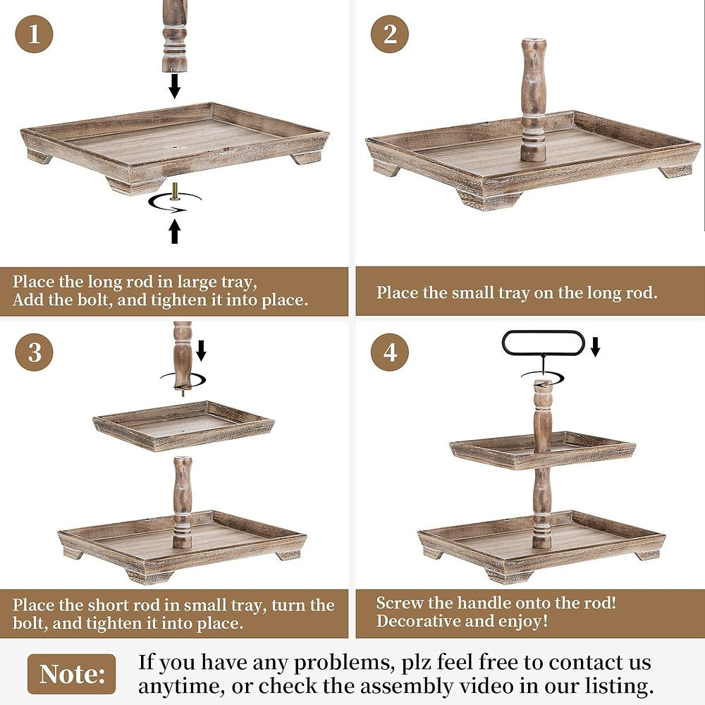 Tava prezentare, doua nivele, lemn, 40x40cm