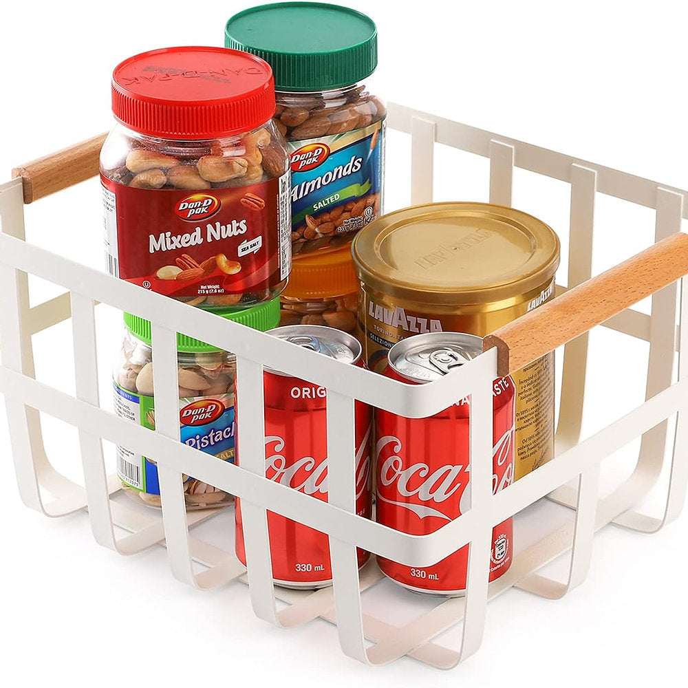 Cos organizator universal metalic cu manere de lemn