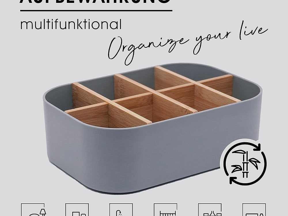 Organizator universal, lemn bambus, premium 8 compartimente, 24x16x8cm
