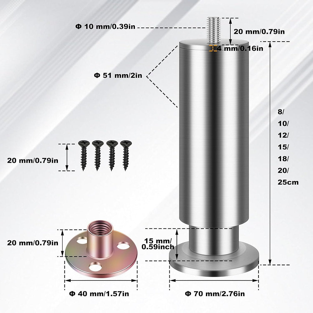 Pachet 4 picioare mobilier, Shuiog, inox, dulap, canapea 10cm (± 15mm)