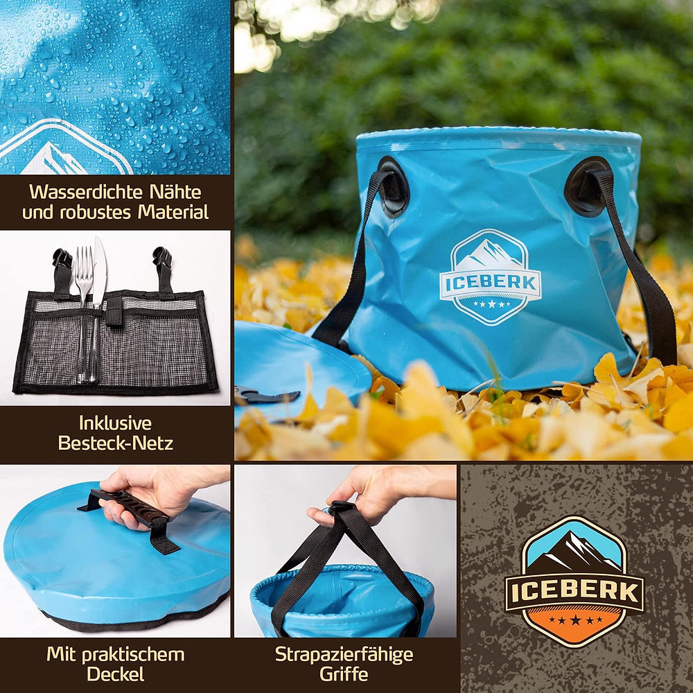 găleată pliabilă ICEBERK cu capac și geantă din plasă 11 l