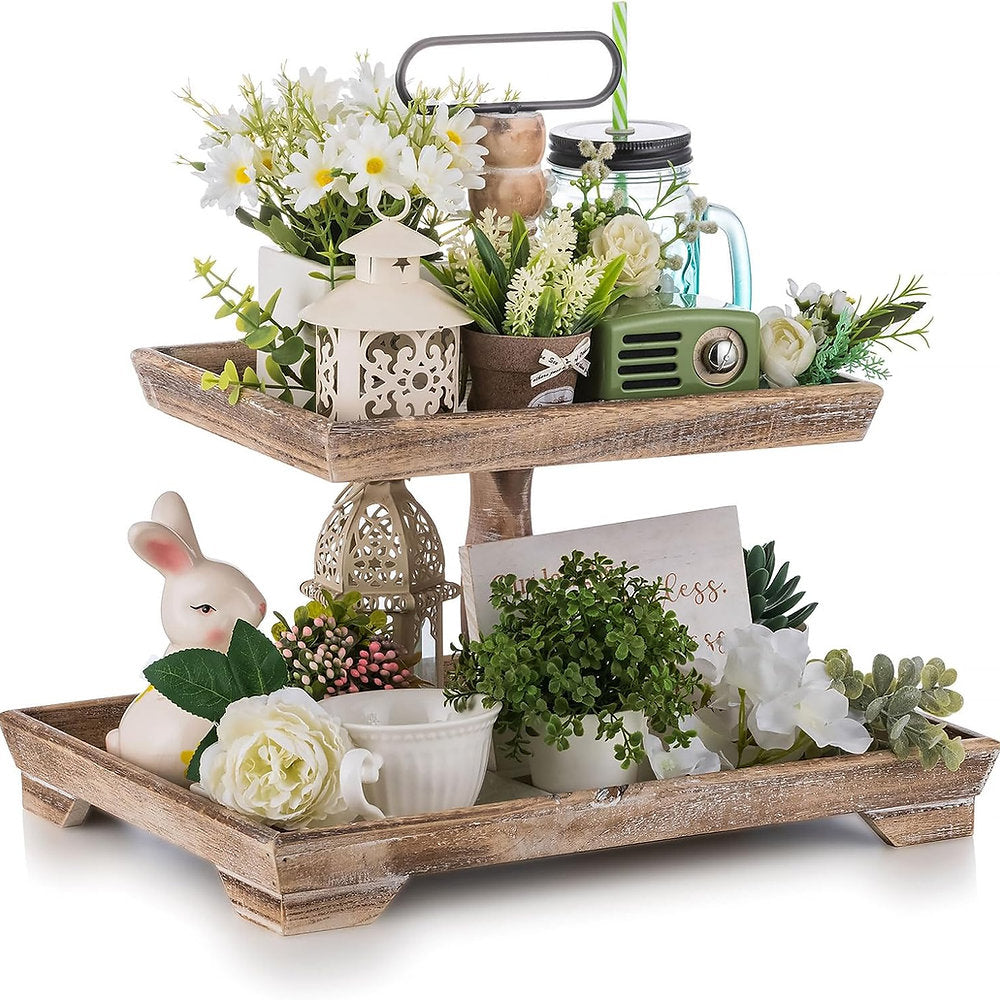 Tava prezentare, doua nivele, lemn, 40x40cm