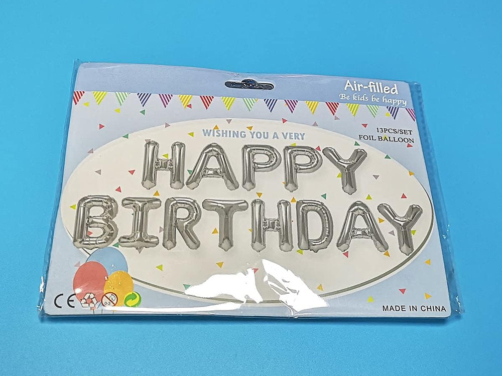 Set baloane HAPPY BIRTHDAY, YinQin 40x40cm litera, Argintiu