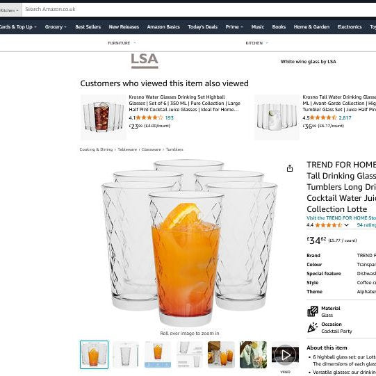 Pahare de sticla decorate, 370ml, Trend For Home, set de 6