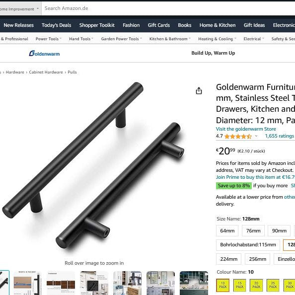 Maner mobila, Goldenwarm, 192cm, inox, negru