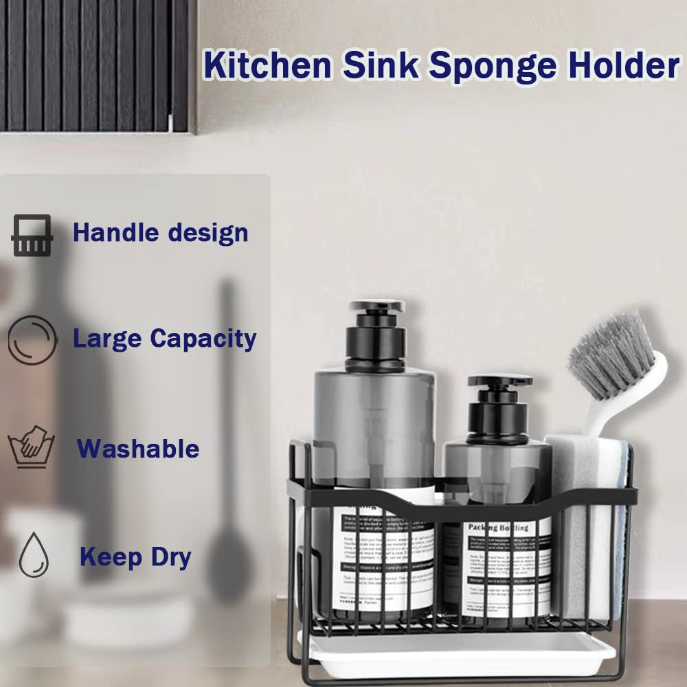 Organizator, suport baie/bucatarie negru cu tavita 19.5/10/14cm