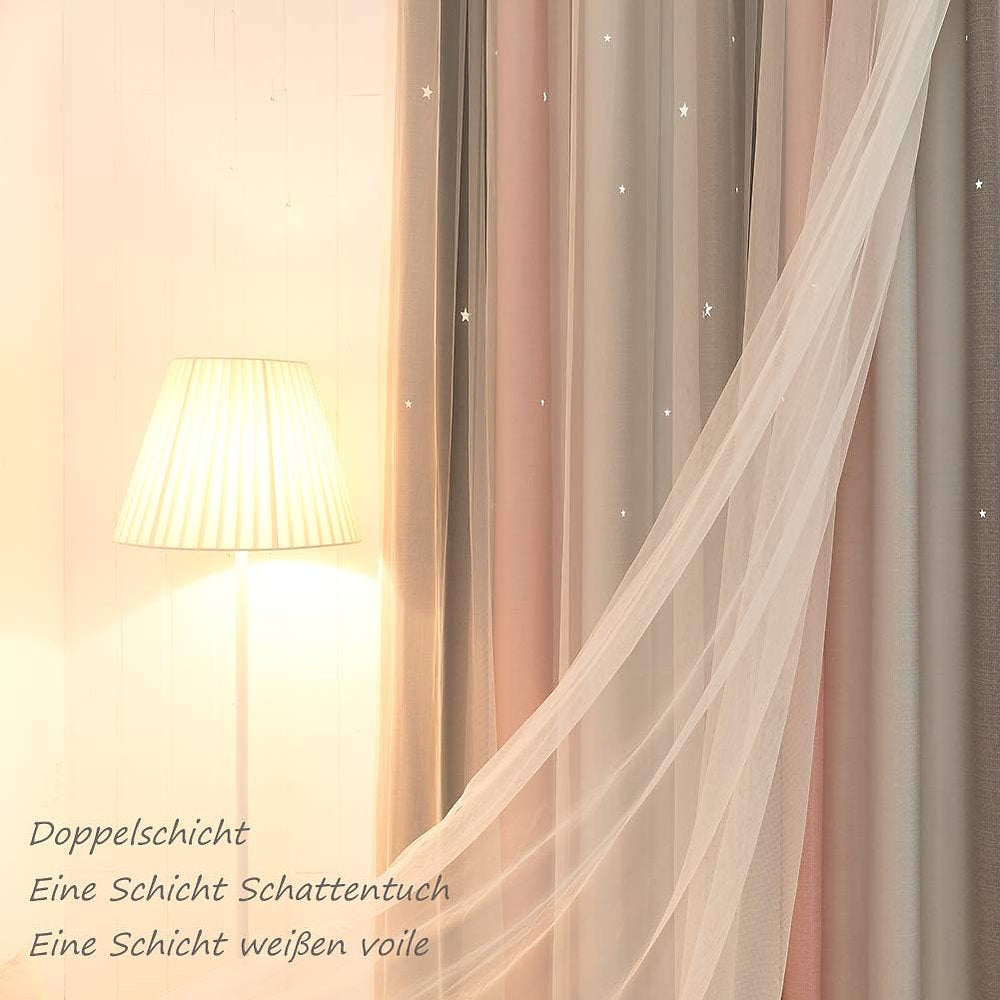 Draperie roz cu stelute , 2in1, blackout, 210x132cm