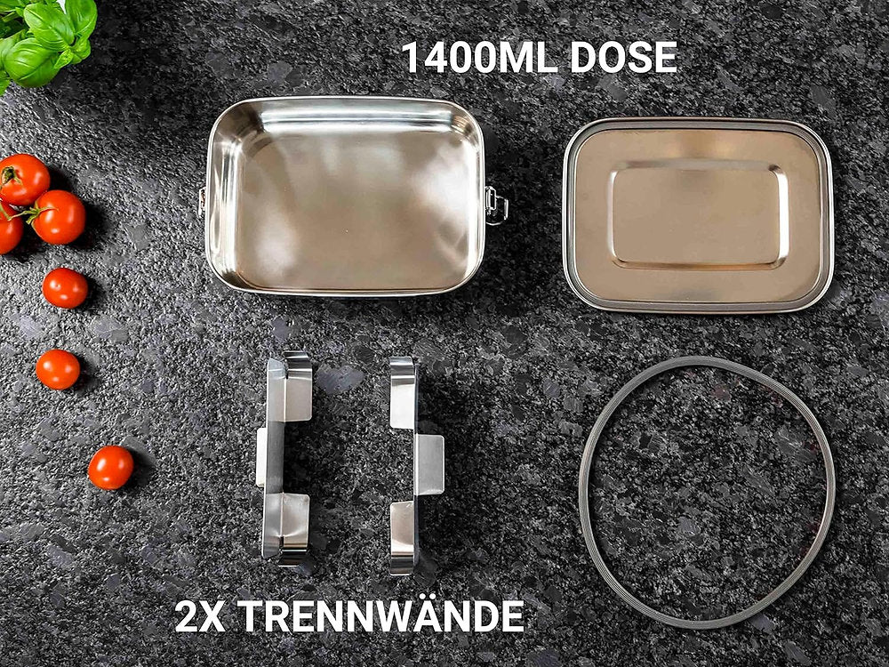 Cutie pranz, camping,picnic, compartimentata, 1.4 litri, inox, premium