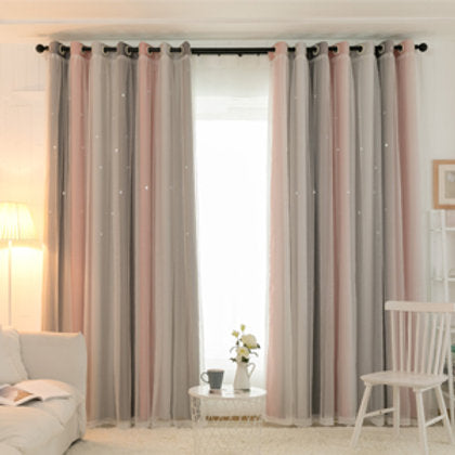 Draperie roz cu stelute , 2in1, blackout, 210x132cm