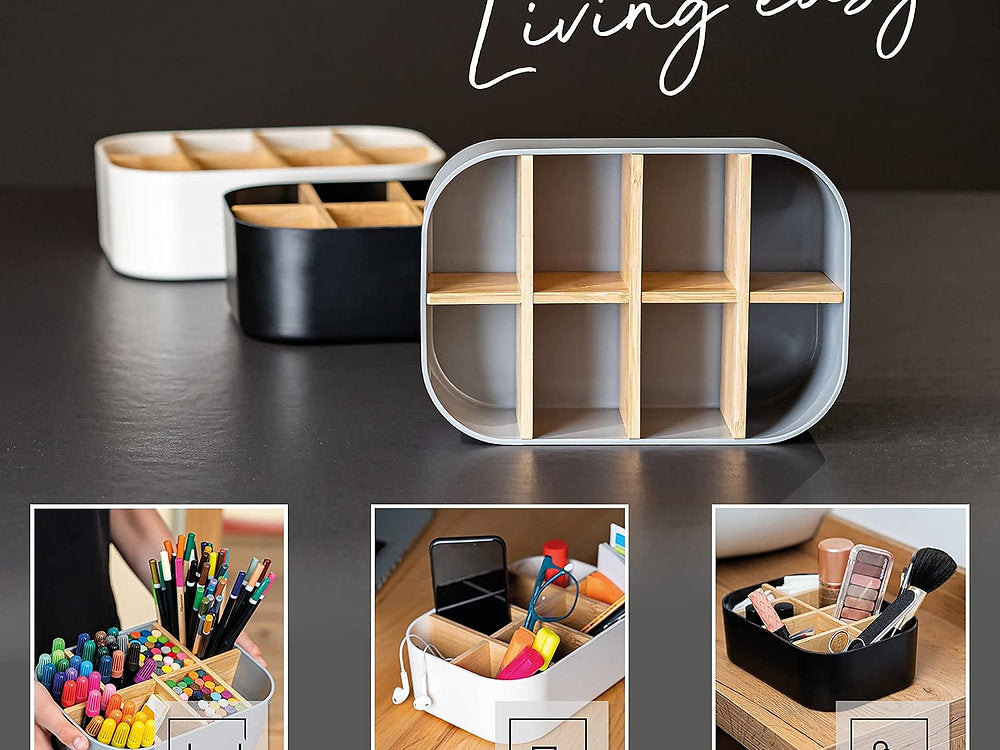Organizator universal, lemn bambus, premium 8 compartimente, 24x16x8cm