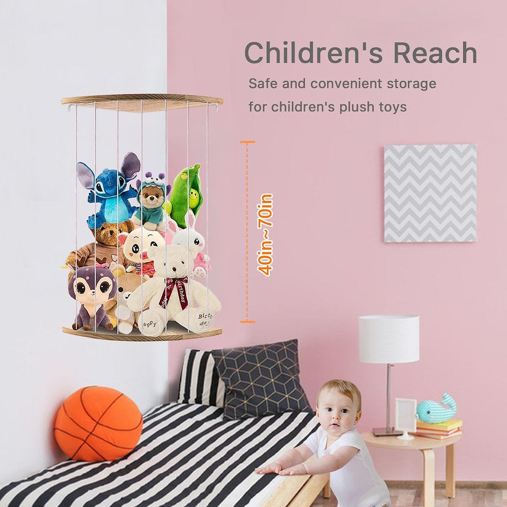 Organizator jucarii de plush, Rodelna, inaltime reglabila, baza de lemn masiv