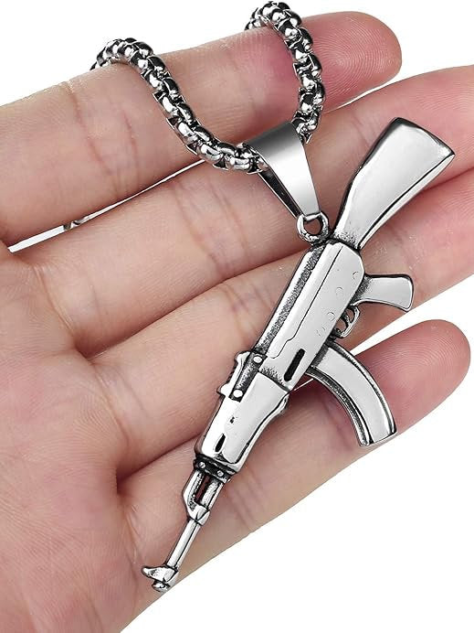 Lantisor cu pandantiv AK47 de 71mm, inox, in cutie cadou, 60cm
