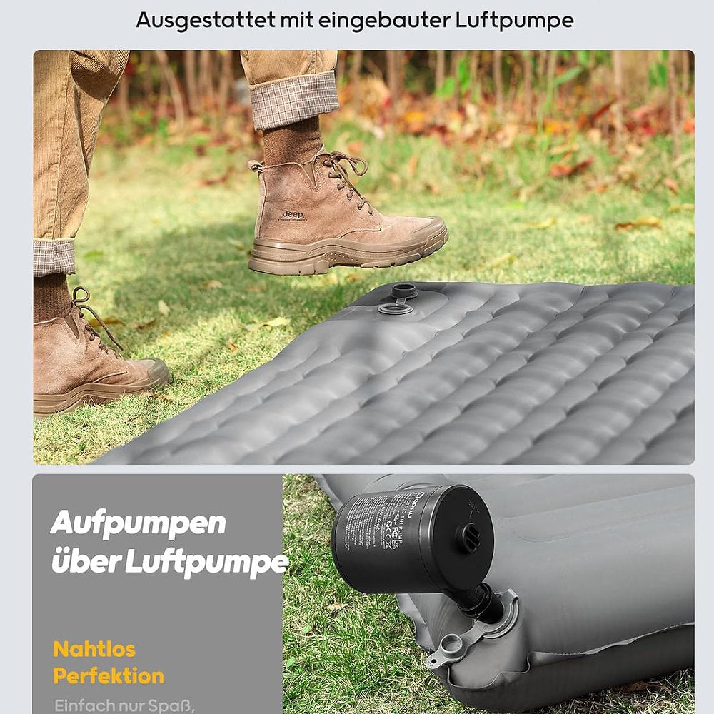 Saltea gonflabila cu perna, Qpau, cu pompa incorporata, 136x195cm