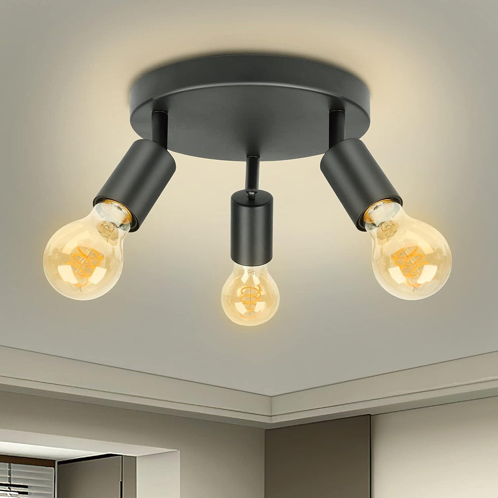 Plafoniera 3 cai, E27, reglabila 360 de grade, negru retro