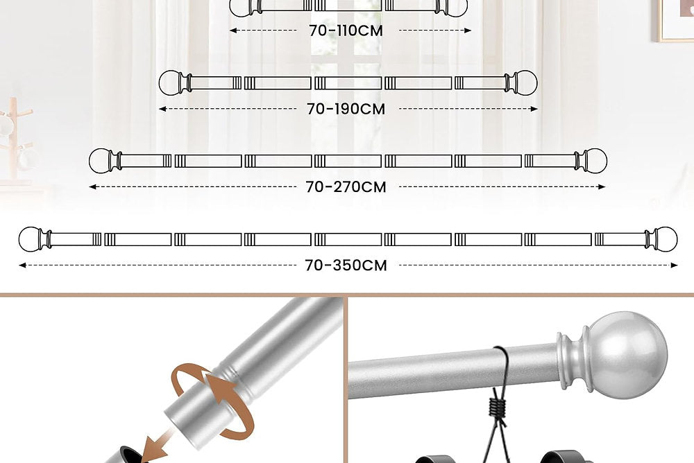 Galerie, INFLATION, bara perdea, draperie extensibila, 76-157cm, cap 16mm